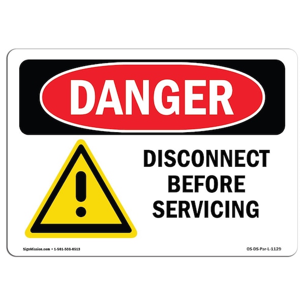 Safety Sign, OSHA Danger, 3.5" Height, Disconnect Before Servicing, Landscape, 10PK